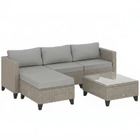 Outsunny 5-Piece Rattan Patio Furniture Set with Corner Sofa, Footstools, Coffee Table, for Poolside, Brown(m-1)