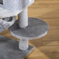 PawHut Albero Tiragraffi per Gatti con Palo, Casetta, Letto, Amaca e 2 Giochi in Legno e Peluche, 48x48x107 cm, Grigio(m-7)