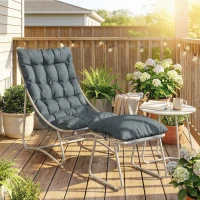 Outsunny Bistro Set for Garden, 3 Piece Outdoor Table and Chair with Footstool and Removable Cushions, Comfy Balcony Furniture(m-2)