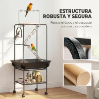 PawHut Parque de Juegos de Pájaros con Ruedas Escaleras Columpio Protector de Semillas Bandeja Comederos Perchas 63x63x163 cm(m-7)