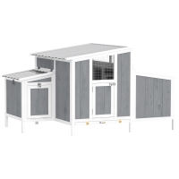PawHut Galinheiro em Madeira Casa para Galinhas com Porta Trancável Caixa de Ninho Telhado PET Impermeável para 3-4 Galinhas, 145x90x92 cm Cinza