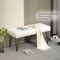 HOMCOM Bancă modernă pentru capătul patului cu picioare tip agrafă, din material textil cu efect de catifea, lemn și metal, 118,5x46x49,5 cm, crem(m-9)