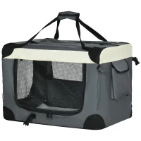 PawHut Sac de transport pliable - poignée, 3 entrées zippées, poche - coussin amovible - acier oxford polyester gris noir(m-11)