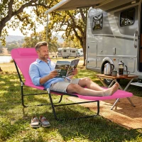 Outsunny Folding Sun Lounger with Head Pillow - Pink(m-8)