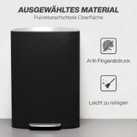 HOMCOM Mülleimer Küche 50 Liter Treteimer mit Bleib-Offen-Funktion, Soft-Close-Deckel, Pedal, Schwarz(m-6)