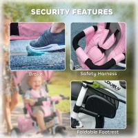 HOMCOM 6 in 1 Kids Trike with Parent Handle, Canopy, 5-point Seat Belt, Storage, Footrest, Brake, for 1-5 Years, Pink(m-7)