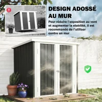 Outsunny Abri de Jardin - cabane de jardin 1,09 m² - cabanon rangement outils 2 Portes verrouillables - dim. 147L x 86l x 134H cm - tôle d'acier Noir Blanc(m-6)