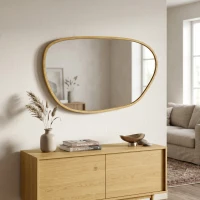 HOMCOM Miroir mural, miroir décoratif asymétrique 90x60cm en verre trempé pour salle de bain, chambre, salon, couloir, naturel(m-2)