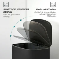 HOMCOM Mülleimer Küche 50 Liter Treteimer mit Bleib-Offen-Funktion, Soft-Close-Deckel, Pedal, Schwarz(m-5)