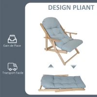 HOMCOM Fauteuil Chaise de Salon Pliable et inclinable en Bois Fauteuil Relax Confortable avec Coussin capitonné épais(m-6)