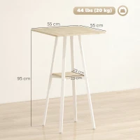 HOMCOM Table de bar carrée pour 2 personnes, table haute cuisine mange-debout avec étagère, 55 x 55 x 95 cm, naturel et blanc(m-3)