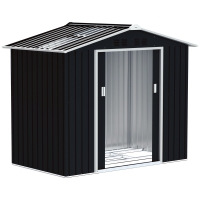 Outsunny Abrigo de Jardim 2,42 m 213x130x185 cm Abrigo de Jardim Metálico para Armazenamento com 2 Portas Deslizantes e 4 Janelas Cinza Escuro