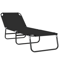 Outsunny Foldable Sun Lounger with 5-Position Adjustable Backrest, Outdoor Portable Recliner Chaise Lounge Chair with Breathable Mesh Fabric, Black