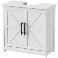 HOMCOM Meuble sous lavabo, meuble de salle de bain avec 2 portes magnétiques style grange et étagères, 60 x 30 x 60 cm, blanc(m-1)