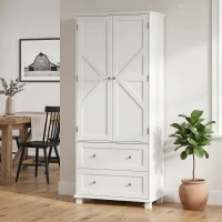 HOMCOM Armadio Alta da Cucina con 2 Porte, 2 Cassetti e Ripiani Regolabili, 80x39,5x184,5 cm, Bianco(m-6)