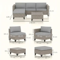 Outsunny 5-Piece Rattan Patio Furniture Set with Corner Sofa, Footstools, Coffee Table, for Poolside, Brown(m-3)