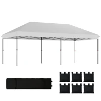 Outsunny Tenda Dobrável 6x3 m Pop-up Altura Ajustável 3 Níveis UPF50+ Fecho Central Sacos de Areia Bolsa com Rodas Prateado(m-10)