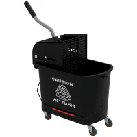 HOMCOM Carucior pentru Curățenie din Plastic PP de 20L cu Găleată și Storcător, 60x27x70.5 cm, Negru(m-11)