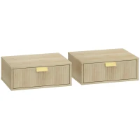 HOMCOM Modern Floating Nightstands Set of 2, Wall Mounted Bedside Tables with Wave Drawer Oak(m-1)