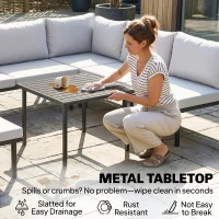 Outsunny Lounge Gartenmöbel Set 5-6 Personen Gartenlounge Set mit 2 Sitzer Gartensofa 2 Stühle Eckstuhl Lamell-Tisch Fußhocker(m-7)