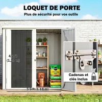 Outsunny Abri de Jardin - cabane de jardin 1,09 m² - cabanon rangement outils 2 Portes verrouillables - dim. 147L x 86l x 134H cm - tôle d'acier Noir Blanc(m-5)