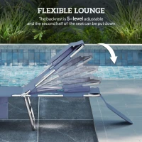 Outsunny 5-Position Adjustable Sun Lounger with Reading Hole and Side Pocket, Grey(m-4)