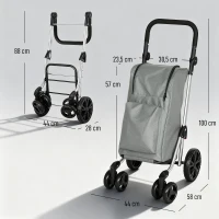 HOMCOM Carrito de Compra Plegable de 46 L Carro 3 en 1 con 6 Ruedas Bolsa Térmica y Asa Ajustable 44x58x100 cm Gris(m-3)