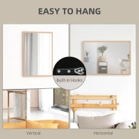 HOMCOM Wall Bathroom Mirror, 70 x 50 cm Wall-Mounted Mirror for Living Room, Bedroom, Hallway, Natural Wood(m-5)