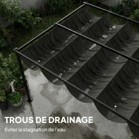 Outsunny Pergola de Jardin Tonnelle à Vigne UV50+ Toit Rétractable Panneaux d'Intimité pour Plantes Grimpantes 3x4m Gris Foncé(m-9)
