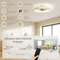 HOMCOM Ventilador de Techo con Luz LED 40 W Motor DC Reversible Mando a Distancia 6 Velocidades 3 Colores Temporizador Natural(m-8)