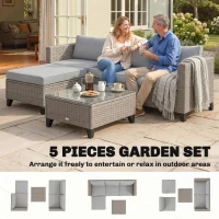 Outsunny 5-Piece Rattan Patio Furniture Set with Corner Sofa, Footstools, Coffee Table, for Poolside, Brown(m-4)