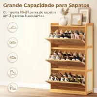 HOMCOM Sapateira com 2 Compartimentos Basculantes Sapateira Estilo Bohemio Estreita com Prateleiras Ajustáveis para 18-21 Pares de Sapatos 69x29x119,8 cm Madeira(m-5)