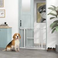 PawHut 76 cm Hoge Huisdierdeur voor Deurkozijnen, Gangen en Trappen, 76-104 cm Breed, Metaal en Kunststof, Wit(m-10)