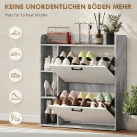 HOMCOM Meuble à chaussures 15 paires, armoire à chaussures moderne avec 2 tiroirs rabattables, 83x24x90,5cm, blanc et gris(m-4)
