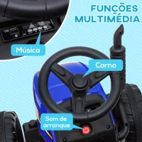 HOMCOM Trator Elétrico com Reboque Amovível com Controlo Remoto Música MP3 Luzes e Cinto de Segurança 136,5x50x52,5 cm Azul(m-8)