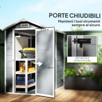 Outsunny Casetta da Giardino in Resina con Pavimento, Porta con Blocco e Finestra, 1.3 x 1.8 m, Grigio(m-6)