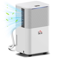 HOMCOM Deshumidificador 10L/día Silencioso con 3 Modos Pantalla LED Temporizado 24H Bloqueo Infantil y Drenaje Continuo Blanco