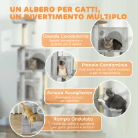 PawHut Albero Tiragraffi per Gatti con 2 Casette, Amaca, Lettino e Pali in Sisal, 48x48x160 cm, Grigio(m-4)
