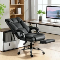 HOMCOM, Scaun de Birou, cu Suport, Piele sintetică rezistentă pentru animale, 66cm x 72cm x 113-121cm, Negru(m-2)