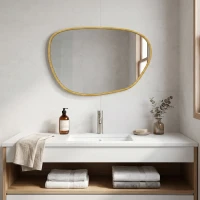 HOMCOM Miroir mural, miroir décoratif asymétrique 90x60cm en verre trempé pour salle de bain, chambre, salon, couloir, naturel(m-8)