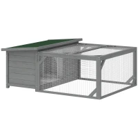 PawHut Konijnenhok Konijnenstal hout konijnenkooi met opklapbaar bitumendak, ren, deuren 125,5x100x49 cm Grijs(m-1)