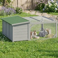 PawHut Konijnenhok Konijnenstal hout konijnenkooi met opklapbaar bitumendak, ren, deuren 125,5x100x49 cm Grijs(m-7)