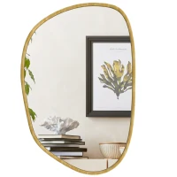 HOMCOM Miroir mural, miroir décoratif asymétrique 90x60cm en verre trempé pour salle de bain, chambre, salon, couloir, naturel(m-1)