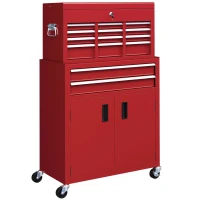 HOMCOM Portable Tool Box, Metal Tool Chest on Wheels with 6 Drawers for Garage and Workshop, Red(m-10)