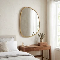 HOMCOM Miroir mural, miroir décoratif asymétrique 90x60cm en verre trempé pour salle de bain, chambre, salon, couloir, naturel(m-9)
