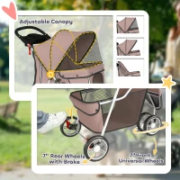 PawHut Dog Stroller, 3 Wheels Foldable Pet Stroller with Adjustable Canopy, Storage Basket for Small Mini Breeds, Coffee(m-6)