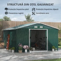 Outsunny Magazie Unelte din Otel Galvanizat, Anti Rugina 3.4 x 3.86 x 2 m,  Verde(m-18)