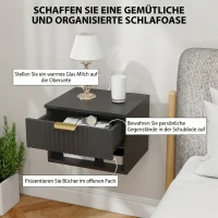 HOMCOM Lot de 2 tables de chevet suspendues, tables de nuit murales avec tiroir et niche, moderne, 40x34x29cm, noir(m-5)
