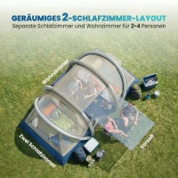 Outsunny Aufblasbares Zelt 4 Personen Schneller Aufbau Outdoor Camping Zelt mit 2 Schlafzimmer Mesh Fenster Vordach(m-5)