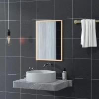 HOMCOM Wall Bathroom Mirror, 70 x 50 cm Wall-Mounted Mirror for Living Room, Bedroom, Hallway, Natural Wood(m-7)